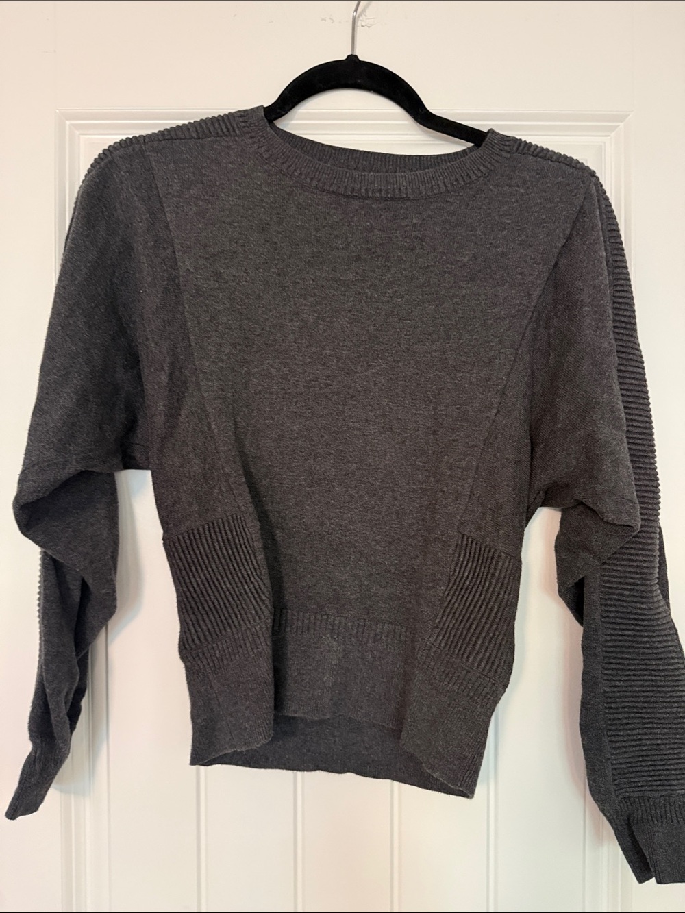 All Saints Dark Gray Ribbed-Panel Crewneck Sweater